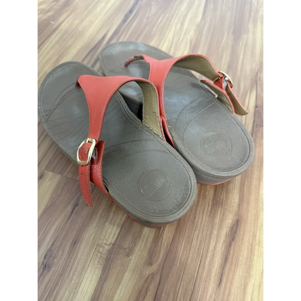 FitFlop Leather Adjustable Buckle Thong Sandals Orange US 9‎ Comfort Shoes